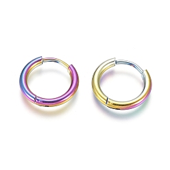 Rainbow Color Ion Plating(IP) 304 Stainless Steel Huggie Hoop Earrings, Hypoallergenic Earrings, with 316 Surgical Stainless Steel Pin, Rainbow Color, 12 Gauge, 14x2mm, Pin: 1mm, Inner Diameter: 10mm