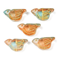 Перу Гальванопокрытие и стеклянные бусины с золотым металлическим плетением, птица, Перу, 10x19.5x7 мм, отверстие : 1 мм