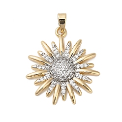 Платиновый & Золотой Латунные микро проложить кубического циркония подвески, солнце, платиной и золотом, 24x21.5x3.5 мм, отверстие : 5x2.5 мм