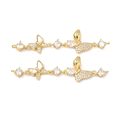 Бабочка Латунные подвески из прозрачного кубического циркония, с оболочкой, реальный 18 k позолоченный, для изготовления аксессуаров для волос, бабочка, 56x11.5x2 мм, отверстие : 1 мм