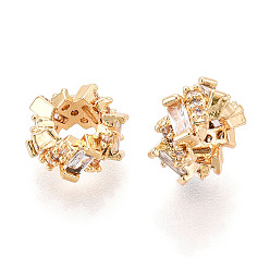 Настоящее золото 18K Латунь микропаве прозрачный кубический цирконий европейский бисер, бусины с большим отверстием, без кадмия, без никеля и без свинца, плоско-круглые, реальный 18 k позолоченный, 8.5x4 мм, отверстие : 4.5 мм