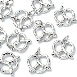 Plaqué Platine Véritable Pendentifs en laiton Shegrace sertis de micro-pavés de zircone cubique, Breloques en forme de bretzel, sans cadmium et sans plomb et sans nickel, Platine plaqué, 13.5x13.5x3mm, Trou: 3mm