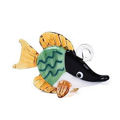 Средний Аквамарин Большие подвески, лэмпворк, ручная работа , рыбы прелести, средний аквамарин, 32~38x50~60x18~23 мм, отверстие : 4~5.5 мм