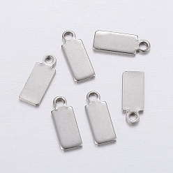 Stainless Steel Color Tarnish Resistant 304 Stainless Steel Pendants, Rectangle, Stainless Steel Color, 10.5x4x0.8mm, Hole: 1mm