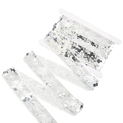 Белый 5ярдов отделки из полиэстера с пайетками, отделка пайетками из рыбьей чешуи, украшения костюма, плоский, серебряные, 40 мм