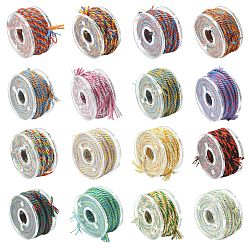Mixed Color 16 Rolls 16 Colors Hand Rubbed Cotton Thread Sets, Twisted Cord, Mixed Color, 1mm, about 2.19 Yards(2m)/Roll