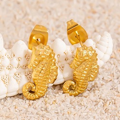 Sea Horse 304 из нержавеющей стали серьги, золотые, морской конек, 13.5x7 мм