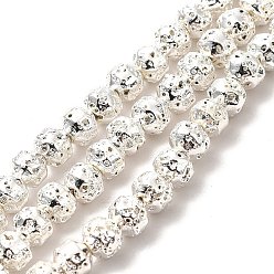 с Покрытием Серебра Гальванические бусины из натуральной лавы, двухконусные, со серебряным покрытием, 4x5 мм, отверстие : 0.8 мм, около 90~92 шт / нитка, 15.75 дюйм (40 см)