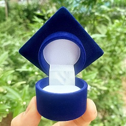 Blue Velvet Rings Box, Hat Jewelry Box, Blue, 6.3x6.3x4cm