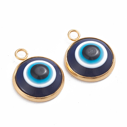 Mixed Color Resin Pendants, with 304 Stainlesss Steel Settings, Evil Eye, Black & Blue, Mixed Color, 19.5x16x5.5mm, Hole: 2.4mm
