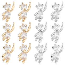 Real Gold Plated & Real Platinum Plated 12шт 2 подвески из латуни с кубическим цирконием, медведь, прозрачные, настоящее золото и платина, 12x6x3 мм, отверстие : 1 мм, 6 шт / цвет