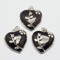 Синий Драгоценный Камень Сердца синтетические синий голдстоуновские подвески, подвеска из латуни с платиновым покрытием, 36x31~33 мм, отверстие : 6 мм