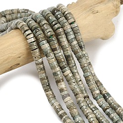 Натуральный Агат Натуральная зеленая трава, диск, Heishi бусы, 4~4.5x1.5~2 мм, отверстие : 0.9 мм, около 205~254 шт / нитка, 15.67'' (39.8 см)