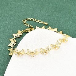 Бабочка Латунные браслеты-цепочки с микропаве из прозрачных кубических цирконий для женщин, стойки покрытие, долговечный, без свинца и без кадмия, реальный 18 k позолоченный, бабочка, 7-5/8 дюйм (19.3 см)