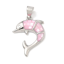 Платина Латунь эмаль подвески, с естественной оболочке, прелести дельфинов, долговечный, стойки покрытие, без свинца и без кадмия, платина, 21x16x3 мм, отверстие : 4.5x3.5 мм