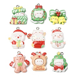 (52) Непрозрачная лаванда Рождественские подвески из непрозрачной смолы, с железной платиной петлей, кошка, разноцветные, 20~27x19~23x6~9 мм, отверстие : 2 мм