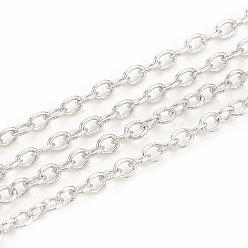 Платинированный Латунные кабельные цепи, пайки, без кадмия, без никеля и без свинца, с катушкой, овальные, Реальная платина, 2.5x2.1x0.4 мм, около 98.42 футов (30 м) / рулон