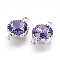 Средний Фиолетовый К 9 соединители звеньев стеклянные стразы, с 304 фурнитурой из нержавеющей стали, плоско-круглые, средне фиолетовый, 14x21.5x9 мм, отверстие : 2.5 мм
