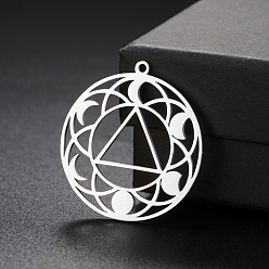 Нержавеющая Сталь Цвет Подвески из нержавеющей стали, не тускнеющие, плоские круглые с треугольником, цвет нержавеющей стали, 31x28 мм