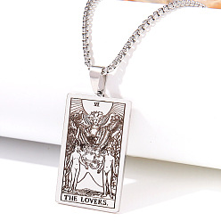 Нержавеющая Сталь Цвет Ретро хип-хоп 304 ожерелья с подвесками таро из нержавеющей стали для мужчин, цвет нержавеющей стали, 24.02 дюйм (61 см)