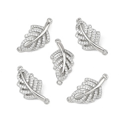 Plaqué Platine Véritable Breloques connecteurs en laiton Shegrace avec micro-pavé de zircone cubique transparente, liens feuille, sans cadmium et sans plomb et sans nickel, Platine plaqué, 21x11x2.5mm, Trou: 1.2mm