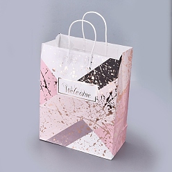 Pink Прямоугольные крафт-бумажные пакеты с ручкой, сумка для покупок, сумка для товаров, подарок, праздничная сумка, розовые, 25.5x33x12.5 см