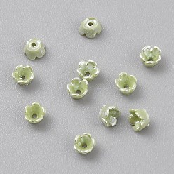 Темный Морско-зеленый Колпачки из непрозрачной смолы, 5-лепестков цветка, темно-зеленый, 4x2.5 мм, отверстие : 0.8 мм