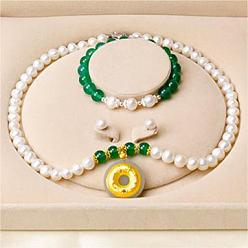 Золотой Комплекты ожерелий, браслетов и серег из натурального пресноводного жемчуга с хризопразом для женщин, золотые, 450 мм