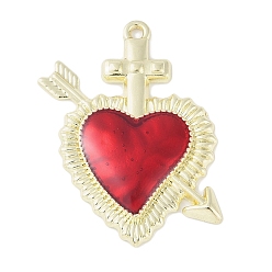 Золотой Стойки обшивки сплава эмали подвески, без кадмия, без никеля и без свинца, сердце со стрелой, золотые, 33.5x26x3 мм, отверстие : 1.5 мм