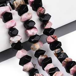 Смешанные камни Нити из натуральных бусин обсидиана и родонита, граненые, рондель, с карточной бумагой, 7.5~16x7.5~16x5~9.5 мм, отверстие : 0.8~1 мм, около 25~27 шт / нитка, 7.28~7.68 дюйм (18.5~19.5 см), 1 прядь / комплект