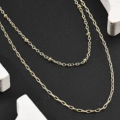 Настоящее золото 18K Латунные двухслойные ожерелья, ожерелья-цепочки для женщин, 304 из нержавеющей стали застежкой омар, стойки покрытие, без свинца и без кадмия, долговечный, реальный 18 k позолоченный, 15.61 длина дюйма (39.65 см) + удлинитель 50~60 мм