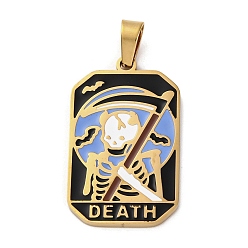 Skeleton Ионное покрытие (ip) 304 подвески из нержавеющей стали с эмалью, реальный 18 k позолоченный, очарование таро, скелет, 32x19.5x2 мм, отверстие : 7.5x4 мм
