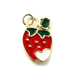 Клубника Латунь эмаль подвески, с целью перехода в кольце, без кадмия и без свинца, реальный 18 k позолоченный, клубника, 19x13x3.5 мм, отверстие : 3 мм