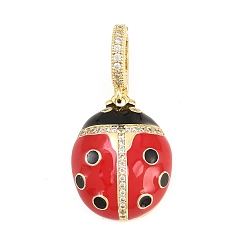 Настоящее золото 18K Латунные микро проложить кубического циркония раз за застежками, с эмалью, прелести божьей коровки, стойки покрытие, долговечный, без свинца и без кадмия, реальный 18 k позолоченный, 32 мм, отверстие : 6x4 мм