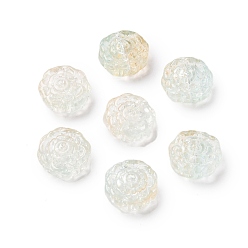 (404) Непрозрачное AB Кислое яблоко Спрей окрашены прозрачные стеклянные бусины, цветочный шарм, цветочный белый, 15x15x6 мм, отверстие : 1.2 мм