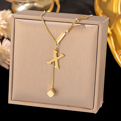 Letter X 304 ожерелья с подвесками в виде куба из нержавеющей стали, золотые, Письмо X, 15.75 дюйм (40 см)