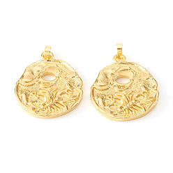 Скорпион Латунные подвески, , плоский круглый с созвездием / знак зодиака, реальный 18 k позолоченный, Скорпион, 31.5~34x28~29x3~4 мм, отверстие : 6x4 мм