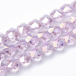 Бледно-Розовый Гальванические стеклянные бусины, с покрытием AB цвета, граненые, цветка сливы, розовый жемчуг, 13x13.5x8.5 мм, отверстие : 1 мм