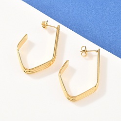 Настоящее золото 18K 304 Серьги-гвоздики из нержавеющей стали с многоугольными головками, ручная полировка, ионное покрытие (ip), реальный 18 k позолоченный, 37x6 мм