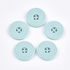 Бледно-бирюзовый Расписные деревянные кнопки, 4-луночное, плоско-круглые, бледные бирюзовая, 24.5x4 мм, отверстие : 2 мм