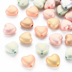 Mixed Color Spray Painted Opaque Acrylic Beads, Frosted, Heart, Mixed Color, 10.5x11x5.5mm, Hole: 2mm, about 1310pcs/500g
