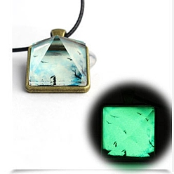 Светло-голубой Квадратное колье из светящегося в темноте колье из сплава с кожаными шнурками, светло-голубой, 15.75~23.62 дюйм (40~60 см)