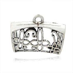 Antique Silver Tibetan Style Filigree Tube Bails, Loop Bails, Scarf Bail Beads, Tube with Flower Pattern, Antique Silver, 32x44x26mm, Hole: 4mm, Inner Diameter: 21mm
