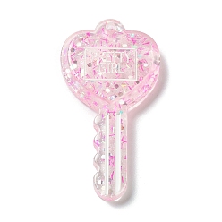 Pink Акриловый кулон с блестками, Ключ с сердцем, розовые, 57.5x29.5x6 мм, отверстие : 2.3 мм