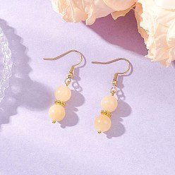 Золотой Круглые серьги-подвески из натурального желтого нефрита, с 304 нержавеющей сталью и гальваническим немагнитным синтетическим гематитовым шариком, золотые, 41x8.5 мм