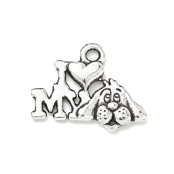 Собака Сплавочные подвески тибетского стиля, брелоки из серии "Собаки", античное серебро, собака, 14.5x18x2 мм, отверстие : 1.6 мм