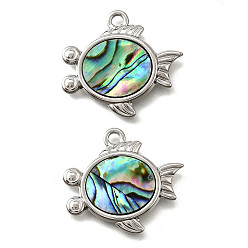 Fish 304 подвески из натуральной ракушки пауа из нержавеющей стали, прелести морских животных, цвет нержавеющей стали, рыба, 23.5x26x2 мм, отверстие : 2.5 мм