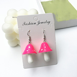 Темно-Розовый Серьги-подвески в форме гриба из сплава и смолы, платина, темно-розовыми, 28 мм