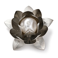 Платина Подвески из латуни с покрытием стойки и искусственным жемчугом из АБС-пластика, без свинца и без кадмия, долговечный, лотоса прелести, платина, 16.5x29x27.5 мм, отверстие : 1.8 мм