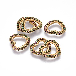 Темно-оливково-зеленый Японский бисер miyuki & toho ручной работы, с 304 кольцами из нержавеющей стали, Ткацкий станок, сердце, золотые, темно-оливковый зеленый, 13.5~14x15x1.8~2 мм